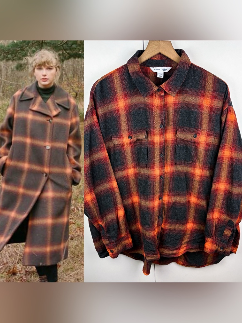 Evermore Taylor Swift Flannel Plaid Old Navy Boyfriend Shirt Cotton Button Down